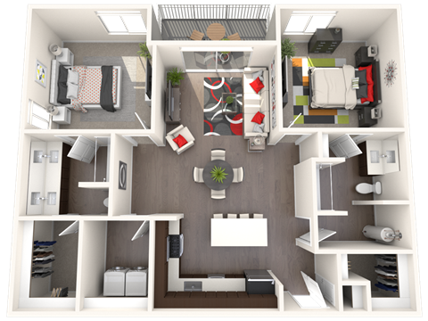 Floor plan for 2 beds, 2 baths, 1094 sqft